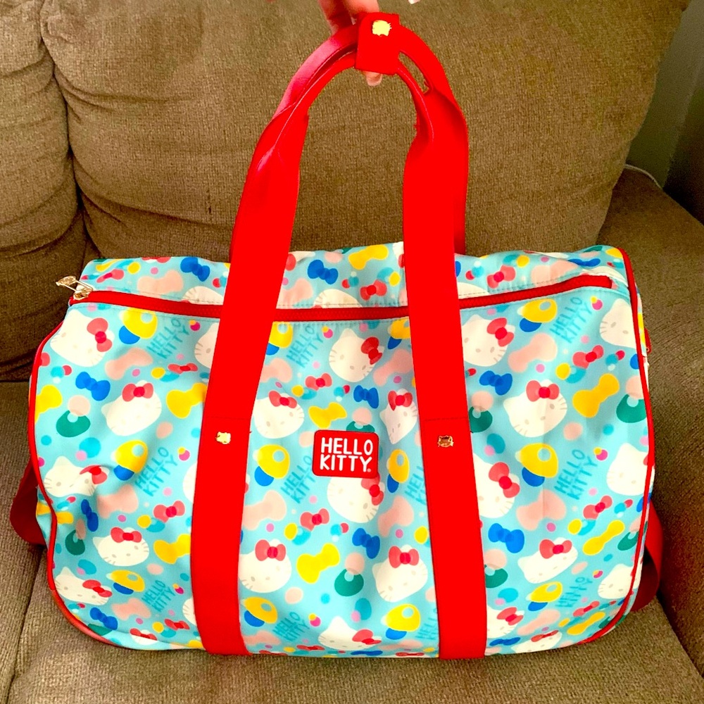 HELLO KITTY Rolling Work Duffle CarryOn Travel Tote Luggage Weekender Adjustable